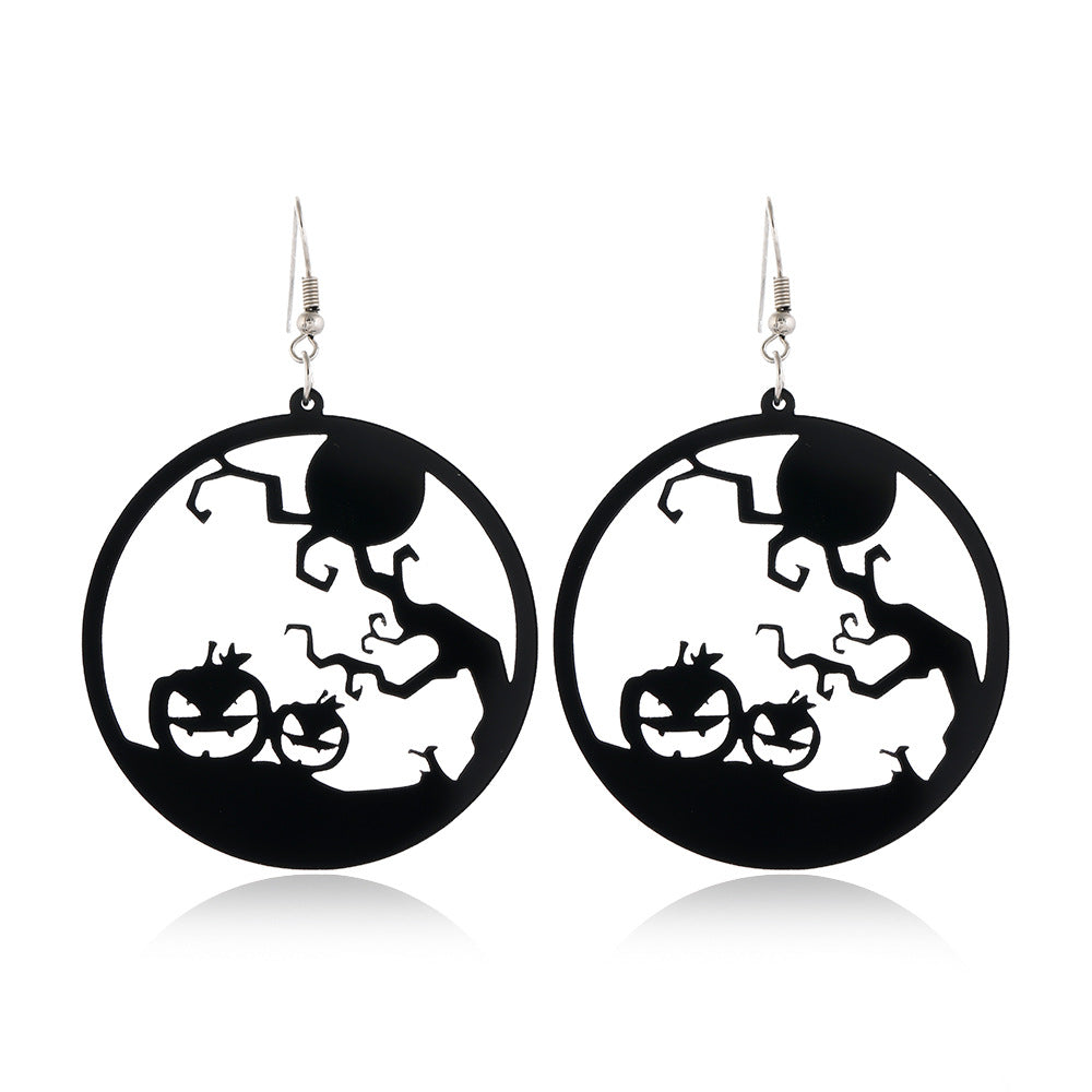 Wholesale Spider Pumpkin Witch Black Cat Round Acrylic Halloween Earrings